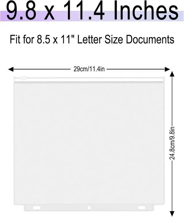 Alt view image 2 of 7 - Antner 8 Pack Clear Letter Size Binder Pockets 3 Ring Binder Zipper Pouch Document Organizer, Waterproof PVC 3-Hole Loose Leaf File Bags Insert Sleeves Page Sheet Protectors Business Office Supplies