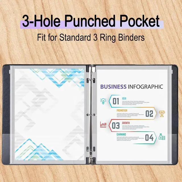 Alt view image 4 of 7 - Antner 8 Pack Clear Letter Size Binder Pockets 3 Ring Binder Zipper Pouch Document Organizer, Waterproof PVC 3-Hole Loose Leaf File Bags Insert Sleeves Page Sheet Protectors Business Office Supplies