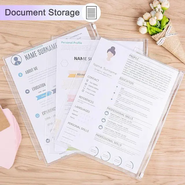 Alt view image 5 of 7 - Antner 8 Pack Clear Letter Size Binder Pockets 3 Ring Binder Zipper Pouch Document Organizer, Waterproof PVC 3-Hole Loose Leaf File Bags Insert Sleeves Page Sheet Protectors Business Office Supplies