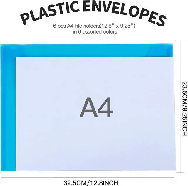 Alt view image 2 of 7 - LEOBRO Plastic File Folders for Documents, 6 PCS Plastic Envelopes, Reusable Clear File Folders File Bags Document Holder, A4 Size