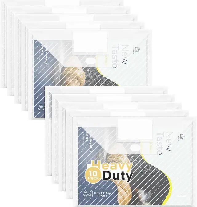 Main image of 10 Pack, Clear Plastic Envelopes File Folders, HeavyDuty Document Holder with Label Pockets for Letter and A4 Size, Document Folder for School Home Work Office Organizer (10)