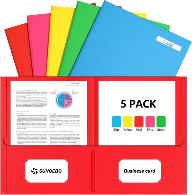 Main image of 2 Pocket Folders, 5 Pack Folders with Pockets, Textured Paper File Folders