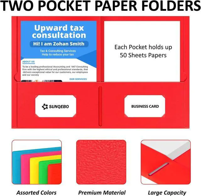Alt view image 3 of 7 - 2 Pocket Folders, 5 Pack Folders with Pockets, Textured Paper File Folders