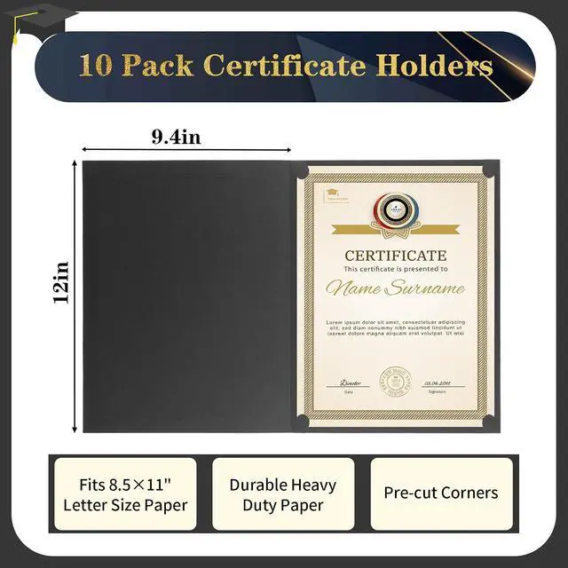 Alt view image 2 of 7 - 10 Packs Certificate Holders, Black Certificate Covers, Diploma Holders