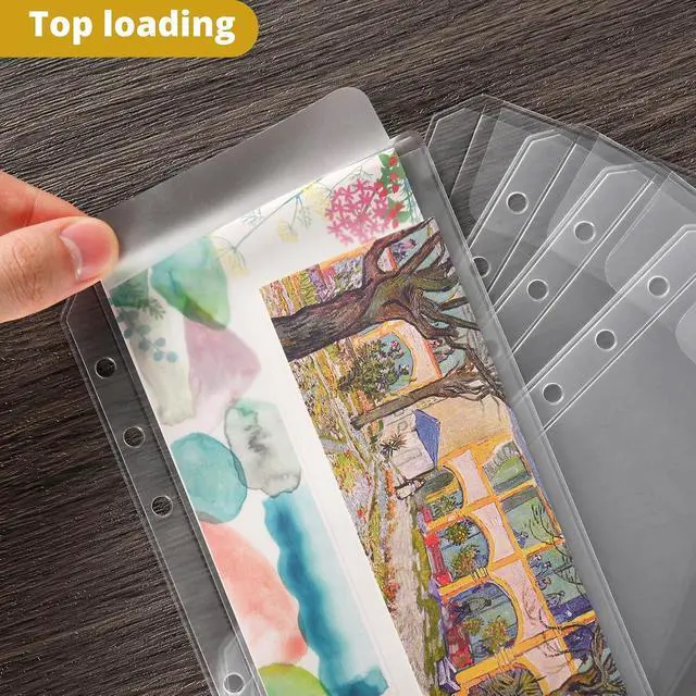 Alt view image 3 of 6 - 12 Pieces A6 Clear Binder Insert Pocket - 6 Hole No Zipper Envelope for Planner, Budgeting, Saving, Financial Record, Document Organization, Journaling, Specimen, Stamp, Photo, and Postcard