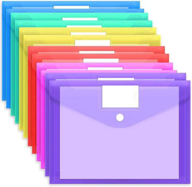 Main image of EOOUT 12pcs Plastic Envelopes Poly Envelopes, Hook & Loop Closure File Folders, A4 Size File Envelopes with Label Pocket for School and Office Supplies