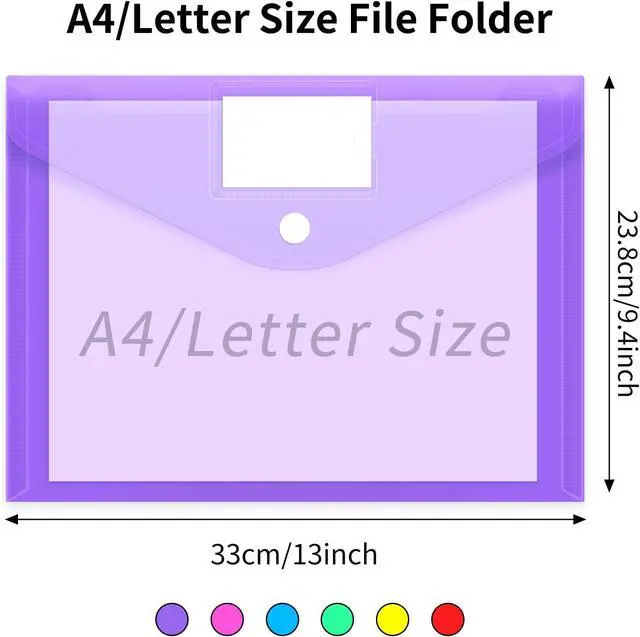 Alt view image 2 of 7 - EOOUT 12pcs Plastic Envelopes Poly Envelopes, Hook & Loop Closure File Folders, A4 Size File Envelopes with Label Pocket for School and Office Supplies
