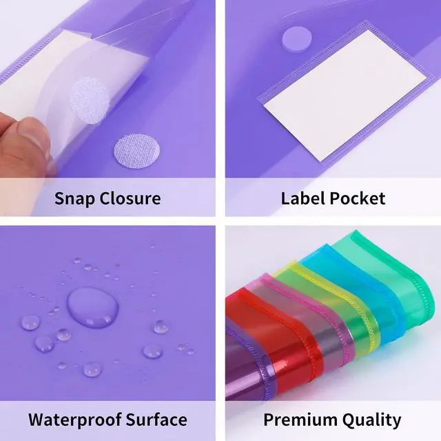 Alt view image 4 of 7 - EOOUT 12pcs Plastic Envelopes Poly Envelopes, Hook & Loop Closure File Folders, A4 Size File Envelopes with Label Pocket for School and Office Supplies