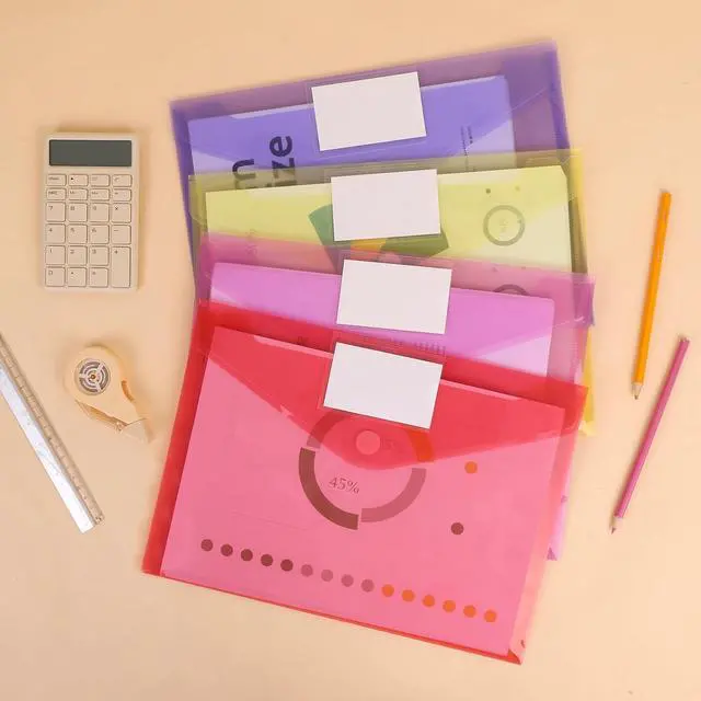 Alt view image 6 of 7 - EOOUT 12pcs Plastic Envelopes Poly Envelopes, Hook & Loop Closure File Folders, A4 Size File Envelopes with Label Pocket for School and Office Supplies