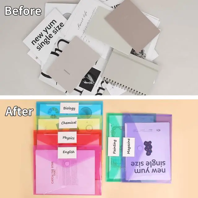 Alt view image 5 of 7 - EOOUT 12pcs Plastic Envelopes Poly Envelopes, Hook & Loop Closure File Folders, A4 Size File Envelopes with Label Pocket for School and Office Supplies