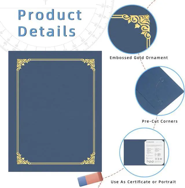Alt view image 3 of 7 - HAUTOCO 10 Pack Certificate Holders, Navy Blue Diploma Holders, Document Award Covers Certificate Folders with Gold Foil Border for 8.5x11 Letter Size