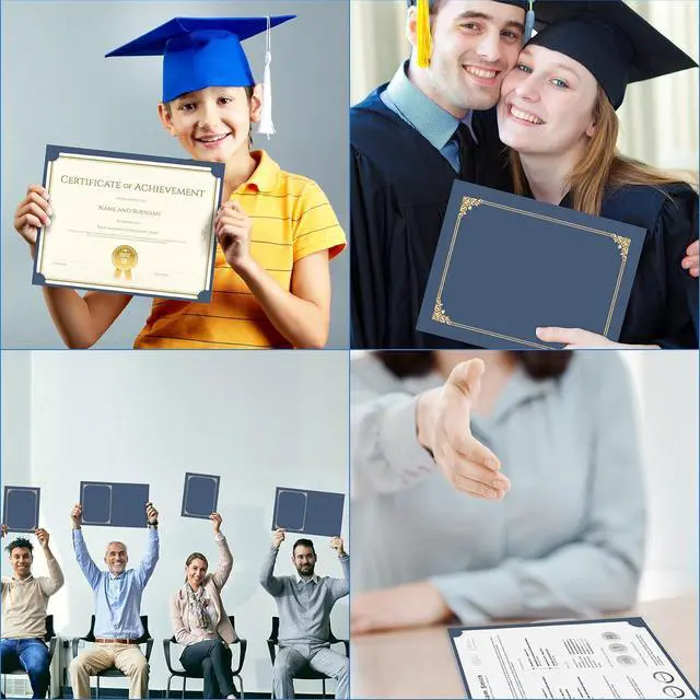 Alt view image 5 of 7 - HAUTOCO 10 Pack Certificate Holders, Navy Blue Diploma Holders, Document Award Covers Certificate Folders with Gold Foil Border for 8.5x11 Letter Size
