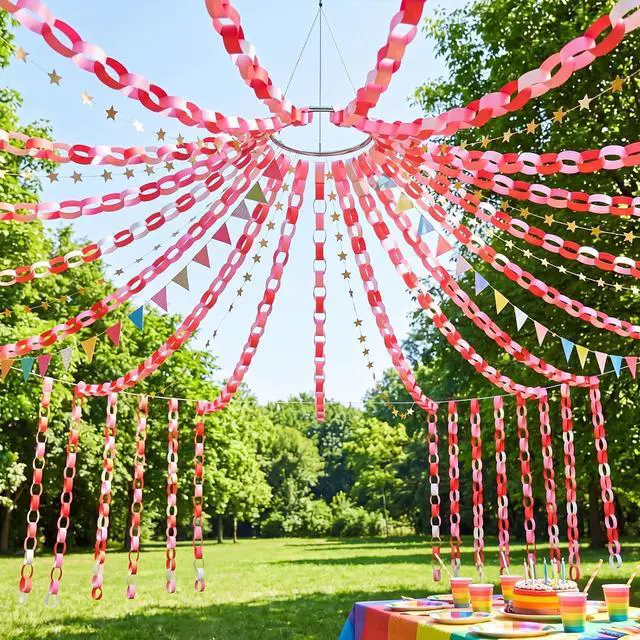 Main image of Lincia 600 Sheet Paper Chain Garland Strips, Pink Gradient