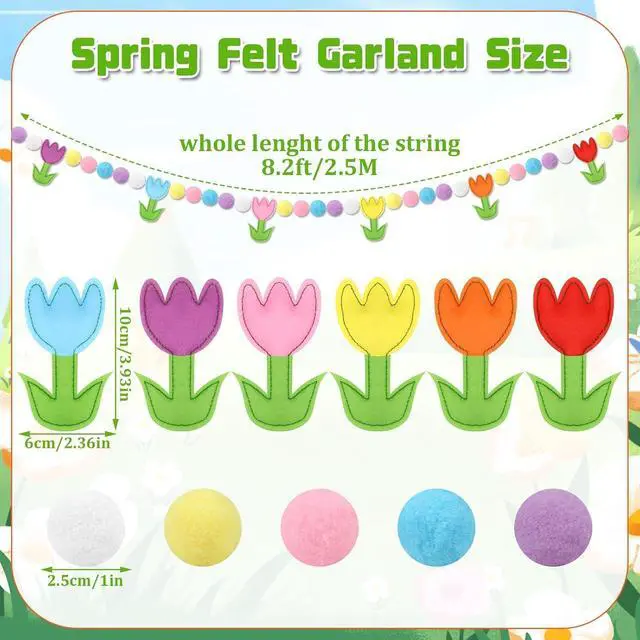 Alt view image 2 of 7 - Jansun 8.2 FT 3D Spring Colorful Tulip Floral Felt Pre-Strung Garland