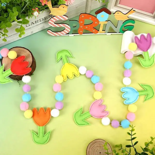 Alt view image 3 of 7 - Jansun 8.2 FT 3D Spring Colorful Tulip Floral Felt Pre-Strung Garland