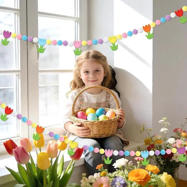 Alt view image 5 of 7 - Jansun 8.2 FT 3D Spring Colorful Tulip Floral Felt Pre-Strung Garland