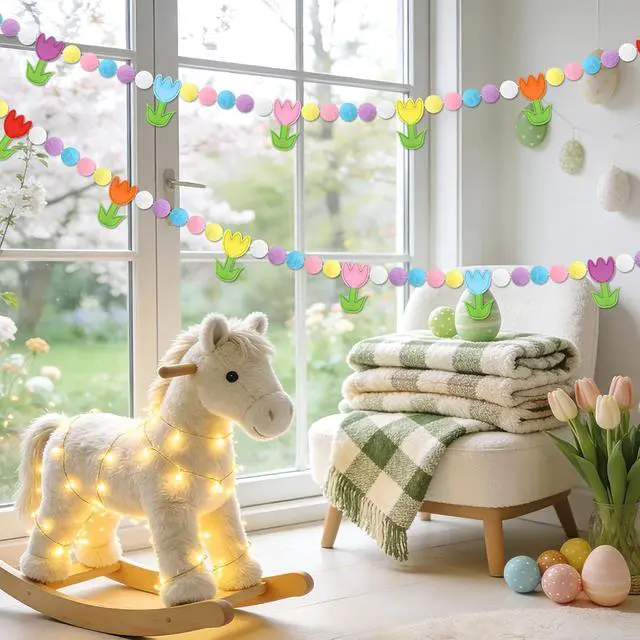 Alt view image 6 of 7 - Jansun 8.2 FT 3D Spring Colorful Tulip Floral Felt Pre-Strung Garland