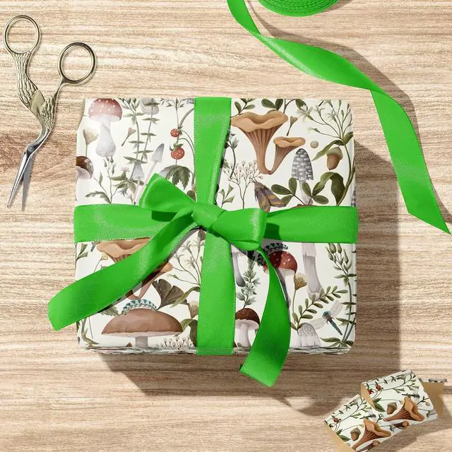 Alt view image 4 of 7 - ZINTBIAL Mushroom Wrapping Paper for Kids Adults- Black White Funny Plant Gift Packaging for Spring Easter Holiday - 20 x 29 Inches, 8 Folded Sheets, Easy to Store