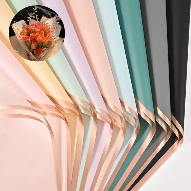 Main image of GlyinnHe 20 Sheet 10 Colors Gold Edge Flower Wrapping Paper, 22.8 x 22.8 Inches, Waterproof, Floral Design, Perfect for Gift Wrapping, Birthdays, Weddings, and More