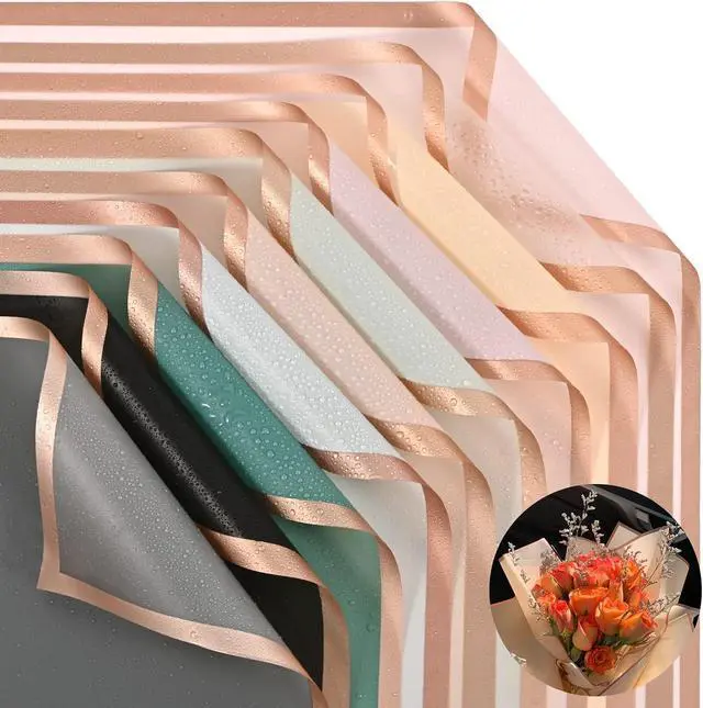 Alt view image 2 of 7 - GlyinnHe 20 Sheet 10 Colors Gold Edge Flower Wrapping Paper, 22.8 x 22.8 Inches, Waterproof, Floral Design, Perfect for Gift Wrapping, Birthdays, Weddings, and More