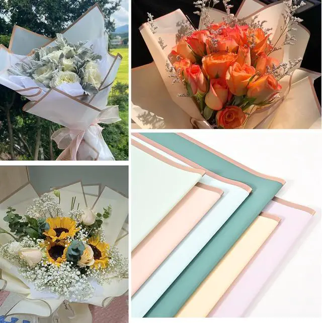 Alt view image 3 of 7 - GlyinnHe 20 Sheet 10 Colors Gold Edge Flower Wrapping Paper, 22.8 x 22.8 Inches, Waterproof, Floral Design, Perfect for Gift Wrapping, Birthdays, Weddings, and More