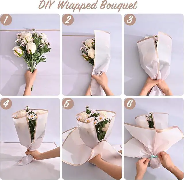 Alt view image 6 of 7 - GlyinnHe 20 Sheet 10 Colors Gold Edge Flower Wrapping Paper, 22.8 x 22.8 Inches, Waterproof, Floral Design, Perfect for Gift Wrapping, Birthdays, Weddings, and More