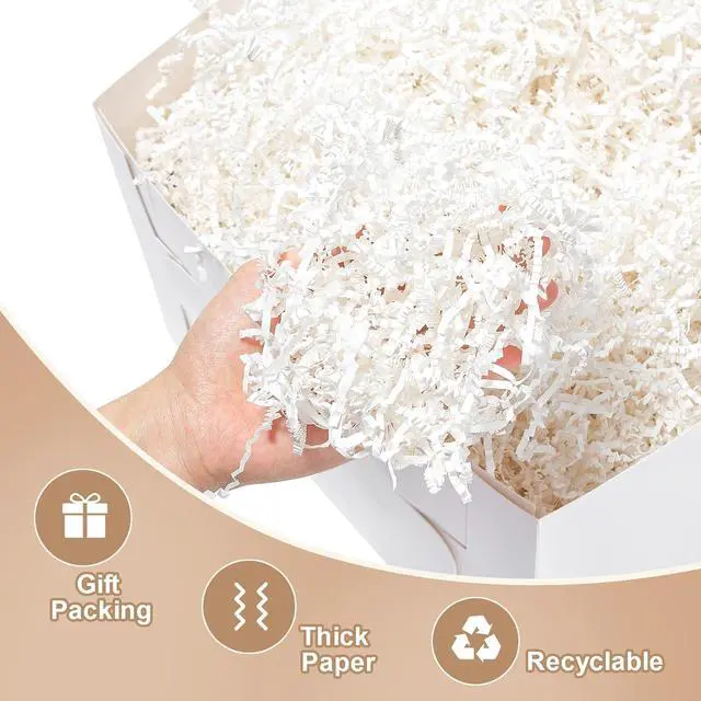 Alt view image 3 of 4 - Wowxyz 1 LB Crinkle Cut Paper Shred White Crinkle Shredded Paper for Gift Baskets - Gift Box Bag Filler - Confetti Stuffing for Birthday, Holiday Present Packaging Wrapping
