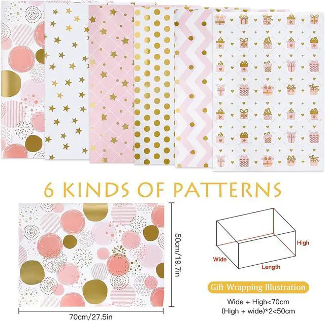 Alt view image 2 of 7 - PLULON 6 Sheets Gold and Pink Birthday Gift Wrapping Paper, Gold Pink Gift Wrap Paper for Wedding, Birthdays, Hen Party, Baby Shower Decorations