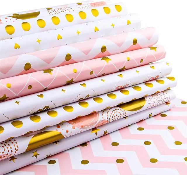 Alt view image 5 of 7 - PLULON 6 Sheets Gold and Pink Birthday Gift Wrapping Paper, Gold Pink Gift Wrap Paper for Wedding, Birthdays, Hen Party, Baby Shower Decorations