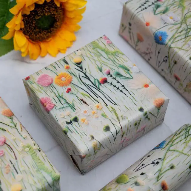 Alt view image 3 of 7 - Dtiafu Wildflower Wrapping Paper Vintage Floral Style Gift Wrap Paper Bulk Retro Emobroedery Art Paper for Women Girls Birthday Wedding Baby Shower, 20 X 28 Inch, Folded Flat (6 Sheet Recyclable)