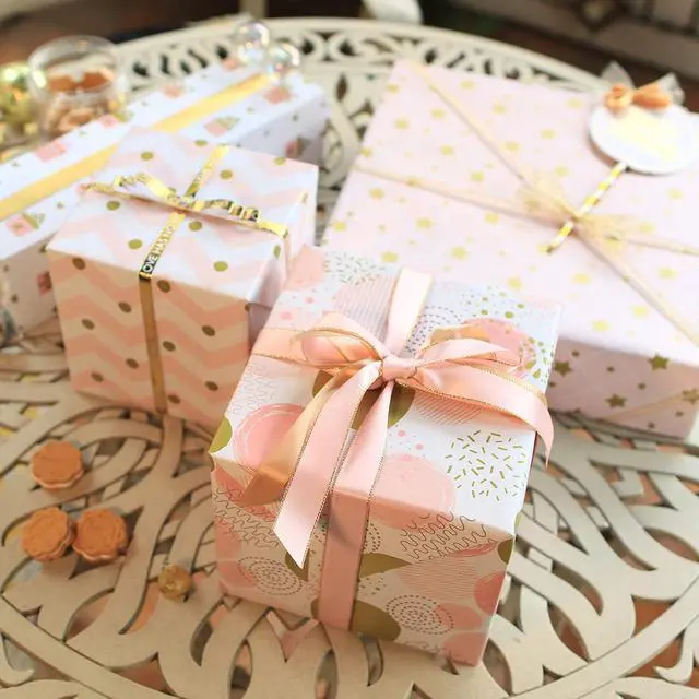 Alt view image 6 of 7 - PLULON 6 Sheets Gold and Pink Birthday Gift Wrapping Paper, Gold Pink Gift Wrap Paper for Wedding, Birthdays, Hen Party, Baby Shower Decorations