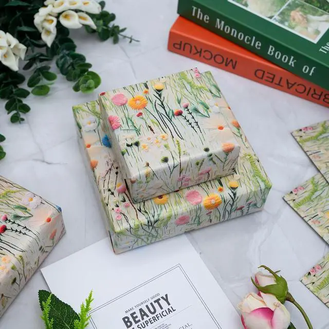 Alt view image 4 of 7 - Dtiafu Wildflower Wrapping Paper Vintage Floral Style Gift Wrap Paper Bulk Retro Emobroedery Art Paper for Women Girls Birthday Wedding Baby Shower, 20 X 28 Inch, Folded Flat (6 Sheet Recyclable)