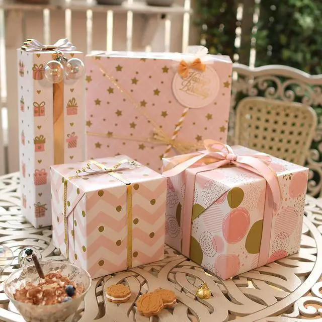 Alt view image 7 of 7 - PLULON 6 Sheets Gold and Pink Birthday Gift Wrapping Paper, Gold Pink Gift Wrap Paper for Wedding, Birthdays, Hen Party, Baby Shower Decorations
