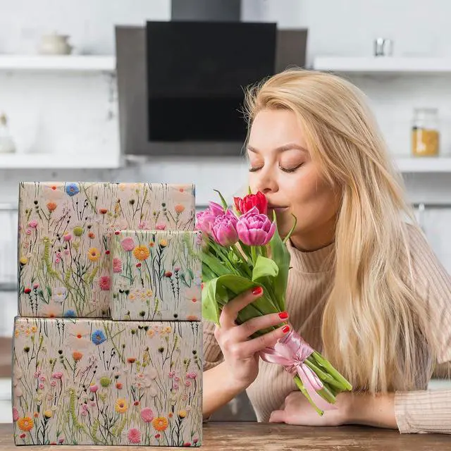Alt view image 5 of 7 - Dtiafu Wildflower Wrapping Paper Vintage Floral Style Gift Wrap Paper Bulk Retro Emobroedery Art Paper for Women Girls Birthday Wedding Baby Shower, 20 X 28 Inch, Folded Flat (6 Sheet Recyclable)
