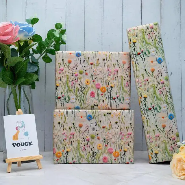Alt view image 6 of 7 - Dtiafu Wildflower Wrapping Paper Vintage Floral Style Gift Wrap Paper Bulk Retro Emobroedery Art Paper for Women Girls Birthday Wedding Baby Shower, 20 X 28 Inch, Folded Flat (6 Sheet Recyclable)