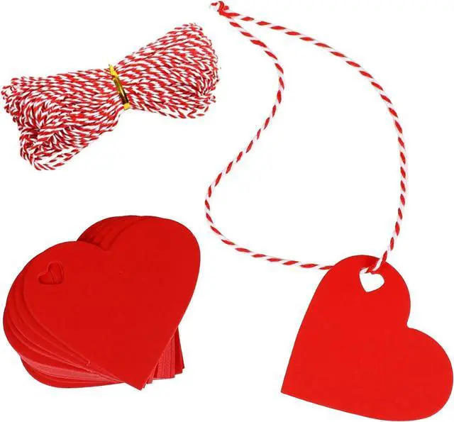 Main image of DIYASY Red Heart Gift Tags,100 Pcs Kraft Paper Hanging Tags with String for Gift Wrapping