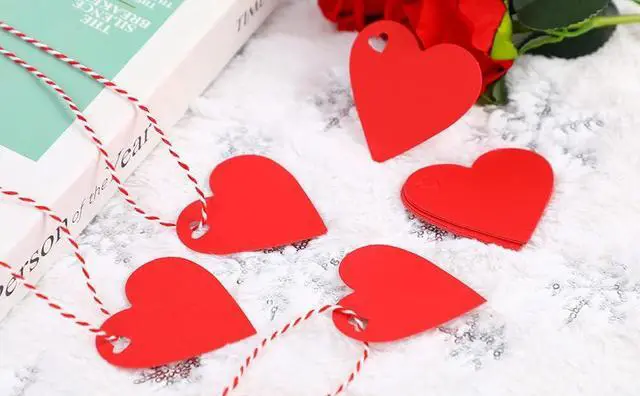 Alt view image 5 of 5 - DIYASY Red Heart Gift Tags,100 Pcs Kraft Paper Hanging Tags with String for Gift Wrapping
