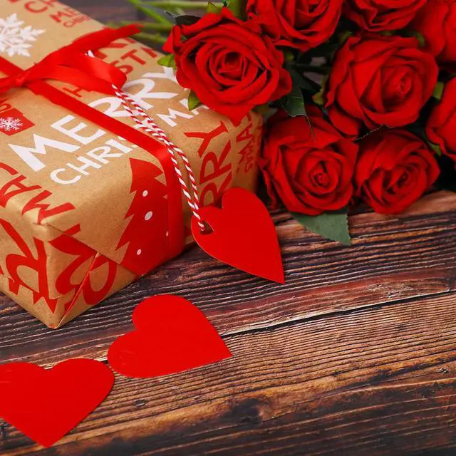 Alt view image 3 of 5 - DIYASY Red Heart Gift Tags,100 Pcs Kraft Paper Hanging Tags with String for Gift Wrapping