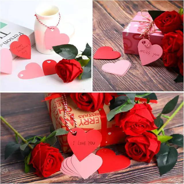 Alt view image 4 of 5 - DIYASY Red Heart Gift Tags,100 Pcs Kraft Paper Hanging Tags with String for Gift Wrapping