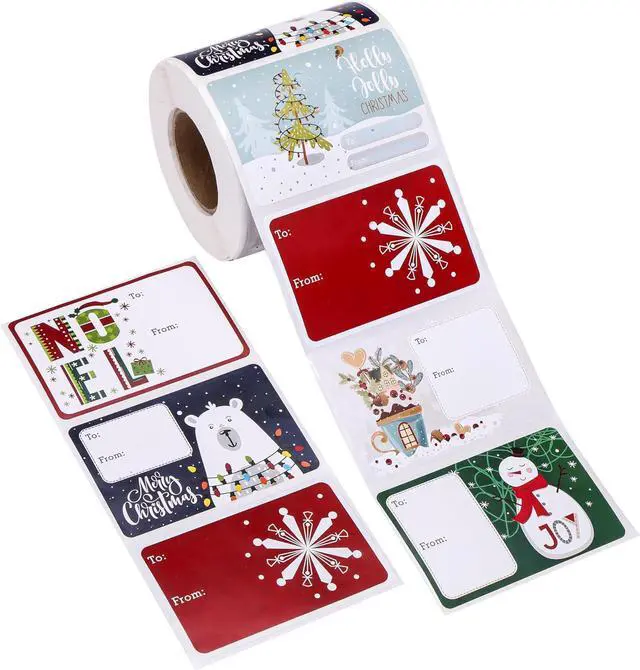 Main image of SUNCOLOR Christmas Gift Tags, 500 Count, 3x2 Inch Self-Adhesive Labels, 6 Festive Designs, to-from Format for Holiday Present Wrapping and Gift Exchange