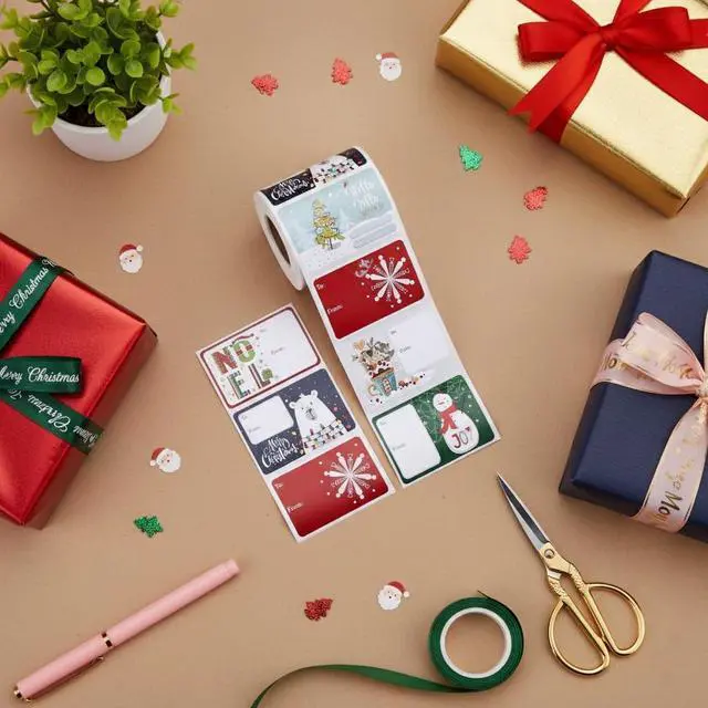 Alt view image 3 of 6 - SUNCOLOR Christmas Gift Tags, 500 Count, 3x2 Inch Self-Adhesive Labels, 6 Festive Designs, to-from Format for Holiday Present Wrapping and Gift Exchange