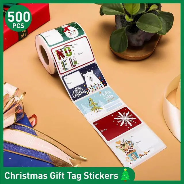 Alt view image 4 of 6 - SUNCOLOR Christmas Gift Tags, 500 Count, 3x2 Inch Self-Adhesive Labels, 6 Festive Designs, to-from Format for Holiday Present Wrapping and Gift Exchange