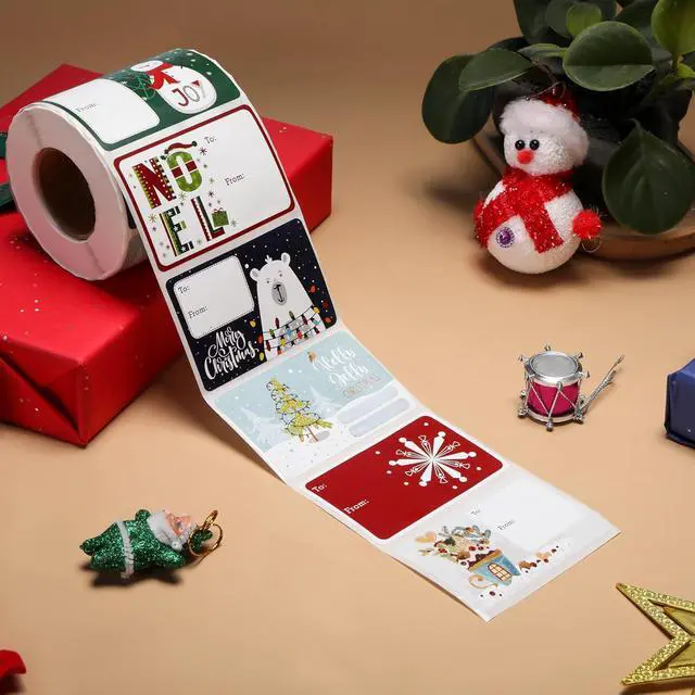 Alt view image 6 of 6 - SUNCOLOR Christmas Gift Tags, 500 Count, 3x2 Inch Self-Adhesive Labels, 6 Festive Designs, to-from Format for Holiday Present Wrapping and Gift Exchange