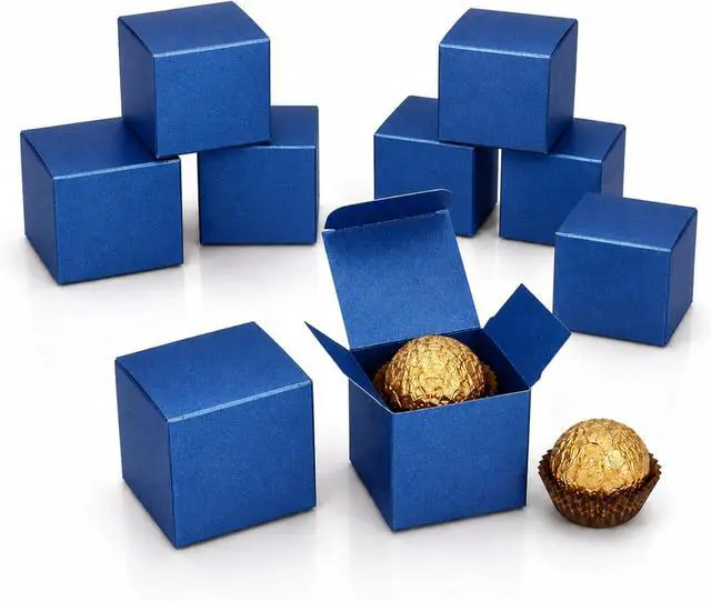 Main image of Quotidian Navy Blue Paper Glitter Gift Boxes with Lids 2x2x2 in, 12 Count