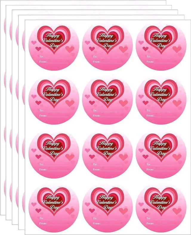 Main image of Happy Valentine's Day Stickers, 60PCS 2Inch Round Pink Heart Cute Valentines Day Tag Stickers for Wrapping Paper, Card