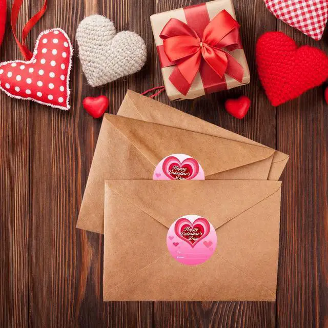 Alt view image 6 of 7 - Happy Valentine's Day Stickers, 60PCS 2Inch Round Pink Heart Cute Valentines Day Tag Stickers for Wrapping Paper, Card