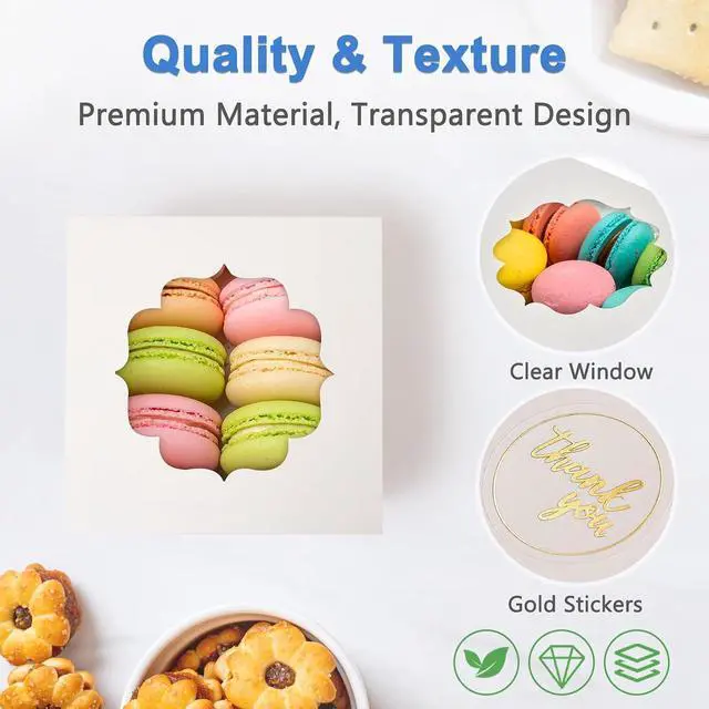 Alt view image 4 of 6 - 4-Inch Small Cookie Boxes 25 Pcs White - Bakery Treat Boxes with Window for Gifting, To-go Containers for Cake Slice, Macarons, Donuts 4x4x2.5