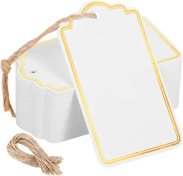 Main image of 120 PCS Tags with String 3.5''×2'' Gold Foil Metallic Gift Tags