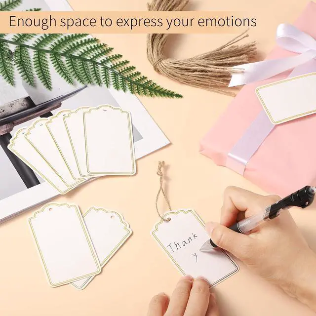 Alt view image 4 of 7 - 120 PCS Tags with String 3.5''×2'' Gold Foil Metallic Gift Tags