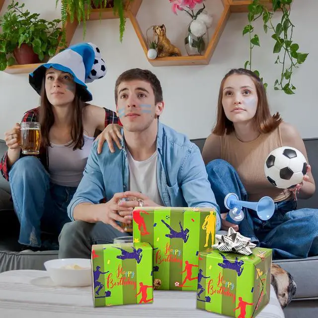 Alt view image 7 of 7 - Altarho Soccer Wrapping Paper Roll for Kids Girls Women - Green Grassy Football Sport Design Gift Wrap for Birthday Baby Shower Xmas Holiday Total 28.5sq.ft